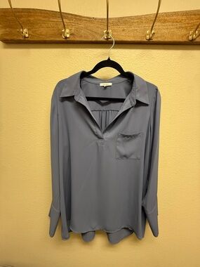 Pleione Slate Blue Collared Blouse